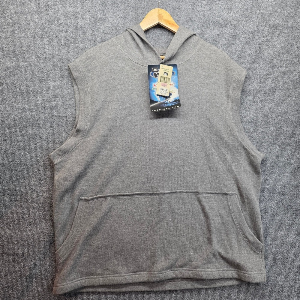 Lee Sport Mens‎ Sleeveless Hoodie Charcoal Gray Kangaroo Pocket Size XL